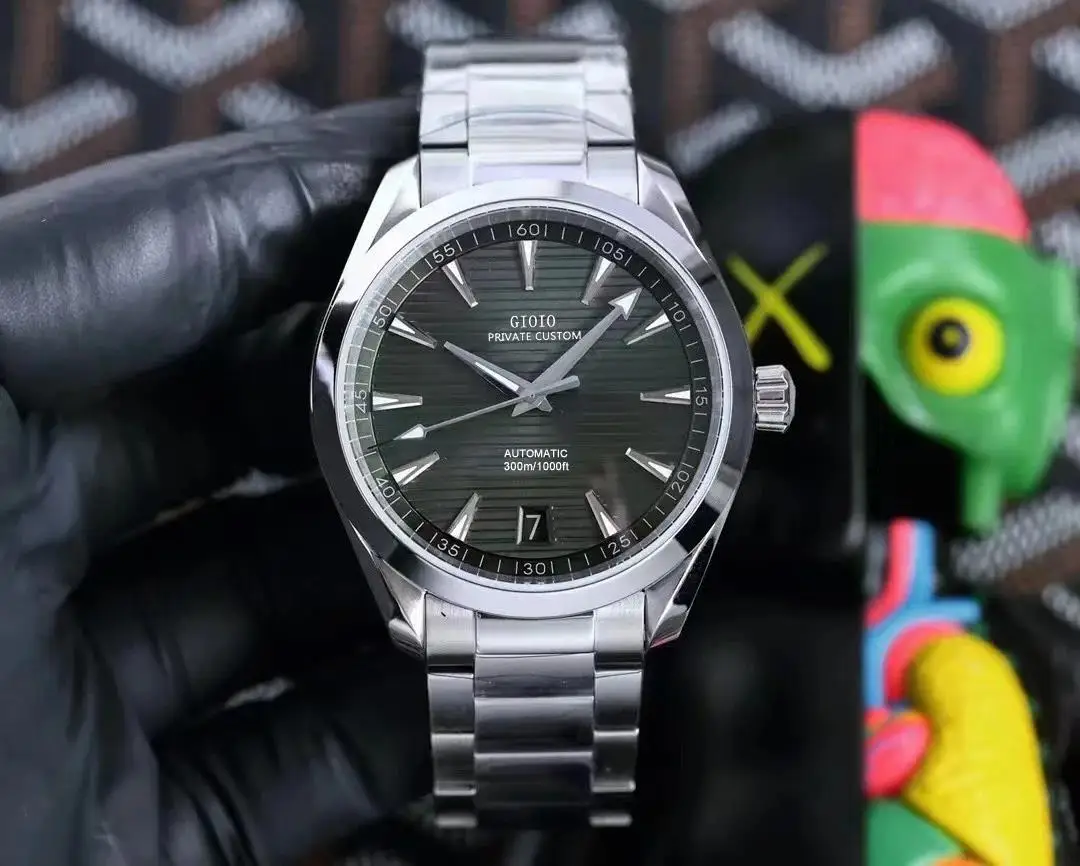 

Мужские механические часы из нержавеющей стали, с резиновым и зеленым циферблатом, 150 м