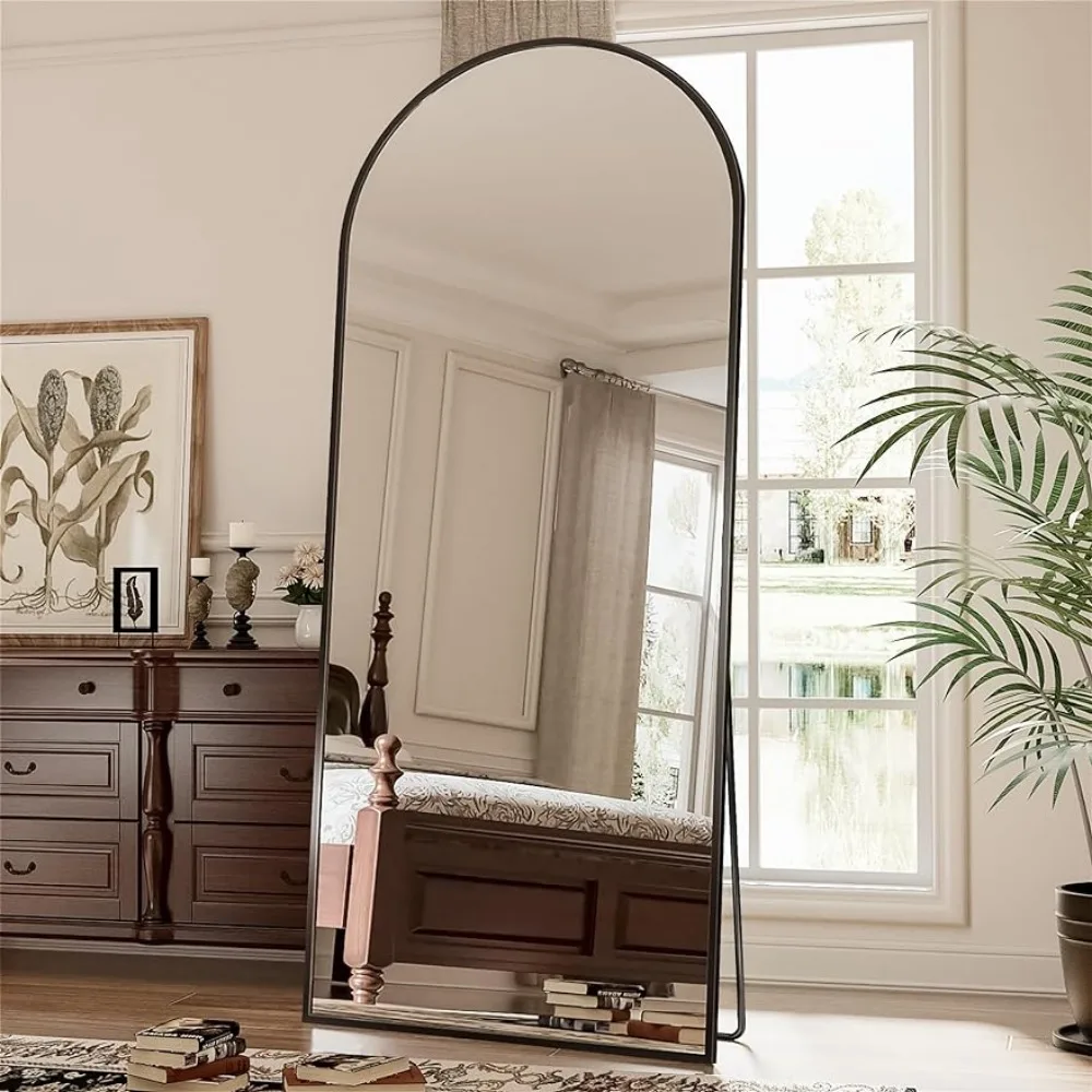 

Floor Standing Mirror, 71 "x 28" Arched Full-length Mirror With Bracket, Black Large Wall Mirror,wall Mounted Full-length Mirror