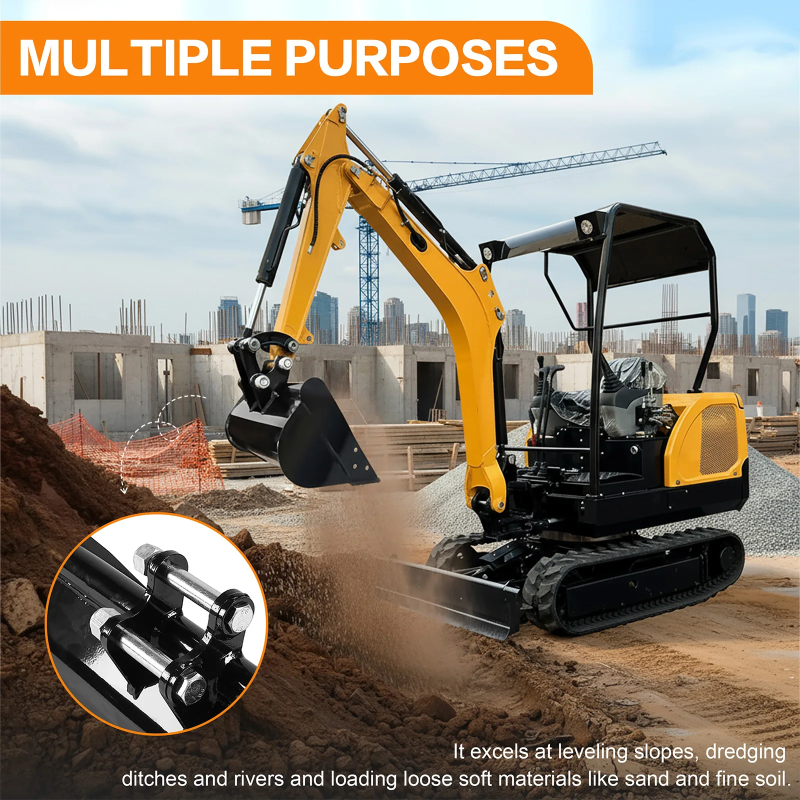 Universal Metal Excavator Bucket Grading Attachment Flat Mud Buckets for Construction Heavy Equipment Durable Black Finish