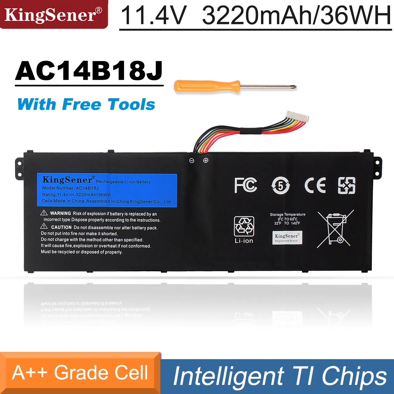 Batteria Per Laptop Kingsener Ac14B18J Ac14B13J Per Acer Aspire E3-111 E3-112 E3-112M Es1-531 Ms2394 B115-Mp Ex2519 N15Q3 N15W4 11.4V
