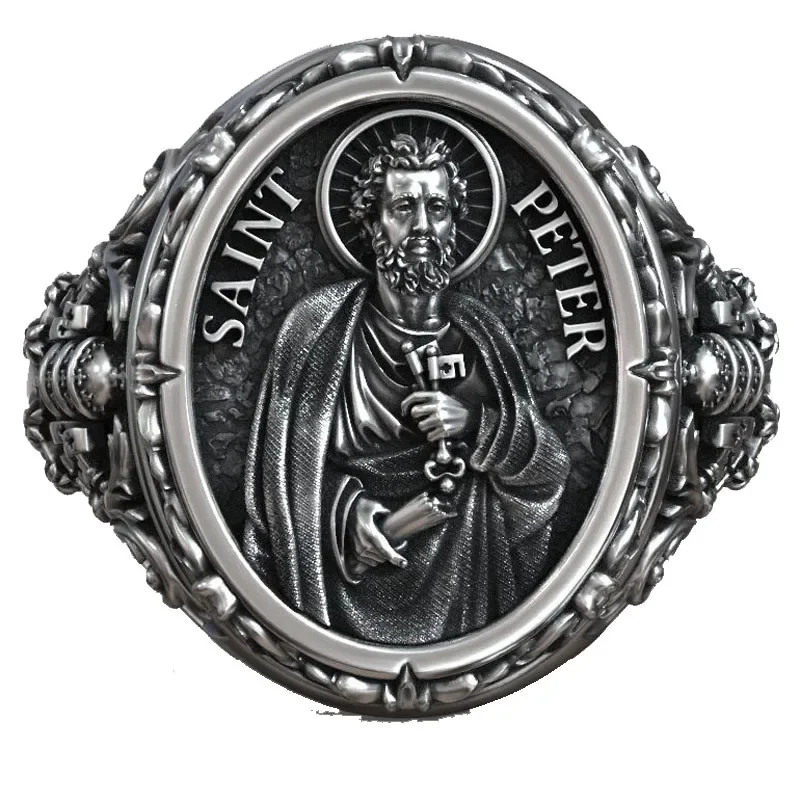 

15g Saint Peter Apostle Keys of Heaven Shield Christian Signet Gifts 925 SOLID STERLING SILVER Many Sizes Rings sz6-13