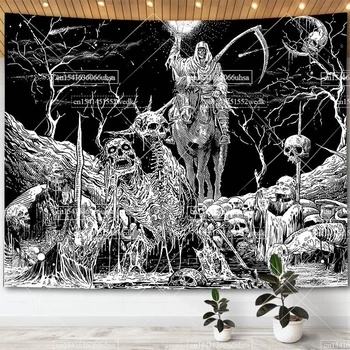 Tapisserie de crâne noir et blanc, Tapisserie de lune, Modules gothiques, Seton, Hiphelicopter, Mandala, Tapisseries florales pour chambre à coucher, Affiche de décor esthétique 1