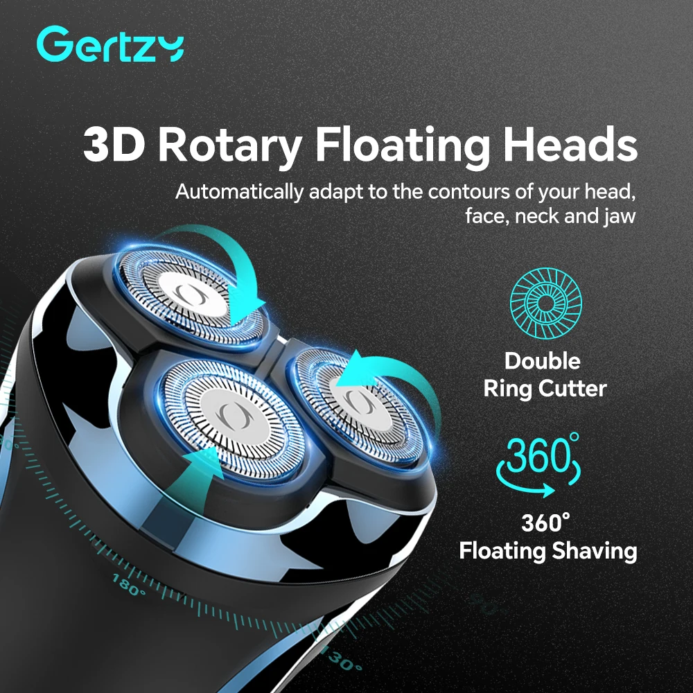 3D Rotating Men's Electric Shaver USB Charging Float LED Display Screen Stainless Steel Blade