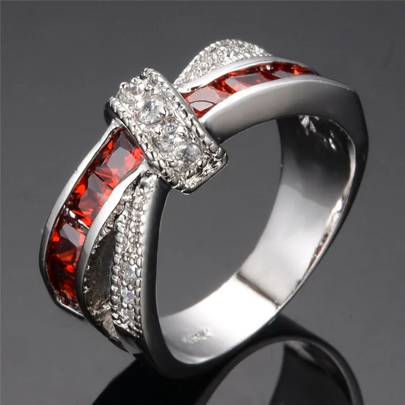 Silver Color Wedding Ring Party Women Stone Crystal Lady Jewelry