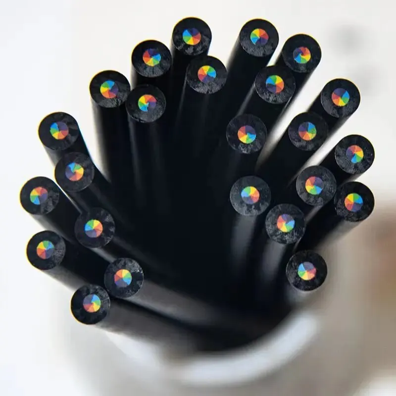 10 stücke 7In1 Schwarz Holz Bleistifte Farbverlauf Bunte Regenbogen Bleistifte Buntstift Für Kunst Zeichnung Färbung Skizzieren Schreibwaren – Detail 6