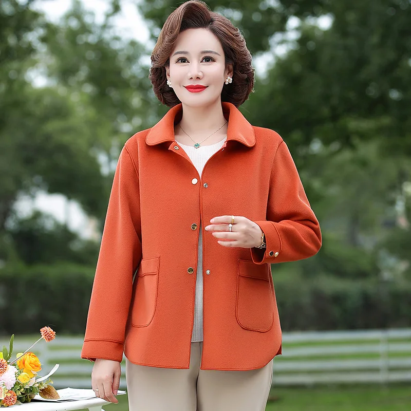 

Women's Double-Sided Monochromatic Velvet Coat, Middle-Aged Women Jacket, Autumn and Winter Clothing
