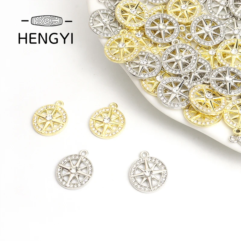 

10pcs Creative Crystal Round Star Charms 21x18mm Gold Silver Color Metal Pendant for Jewelry Making DIY Necklace Findings Crafts