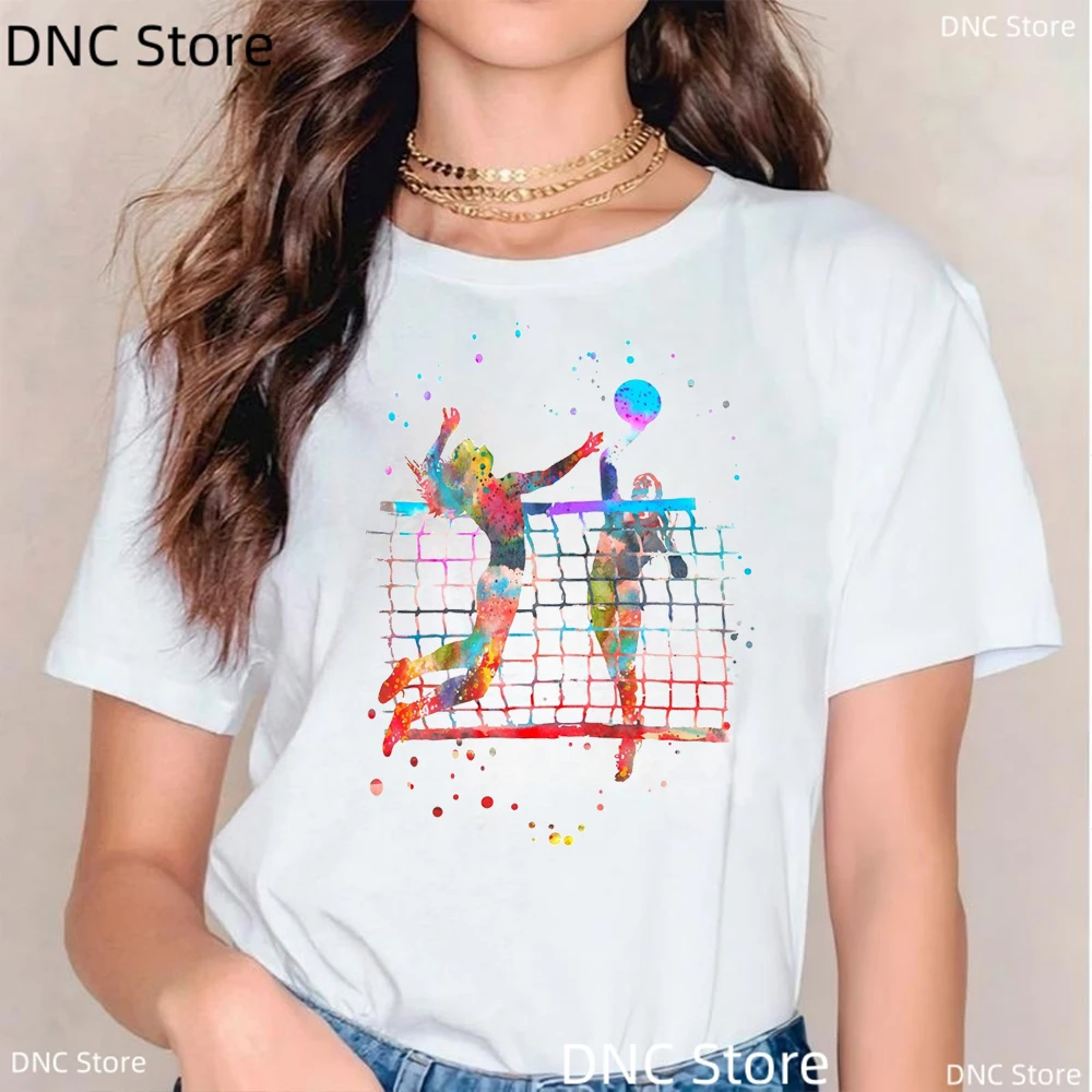 

basketball Volleyball Women T-Shirt Colorwater Printed Shirts Graphic Short Sleeve Femme Tshirt Casual Streetwear Tee Y2k Tops