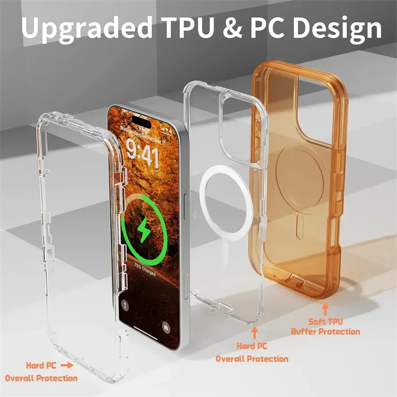 3-in-1 Heavy Armor Transparent MagSafe-Compatible Shockproof Case