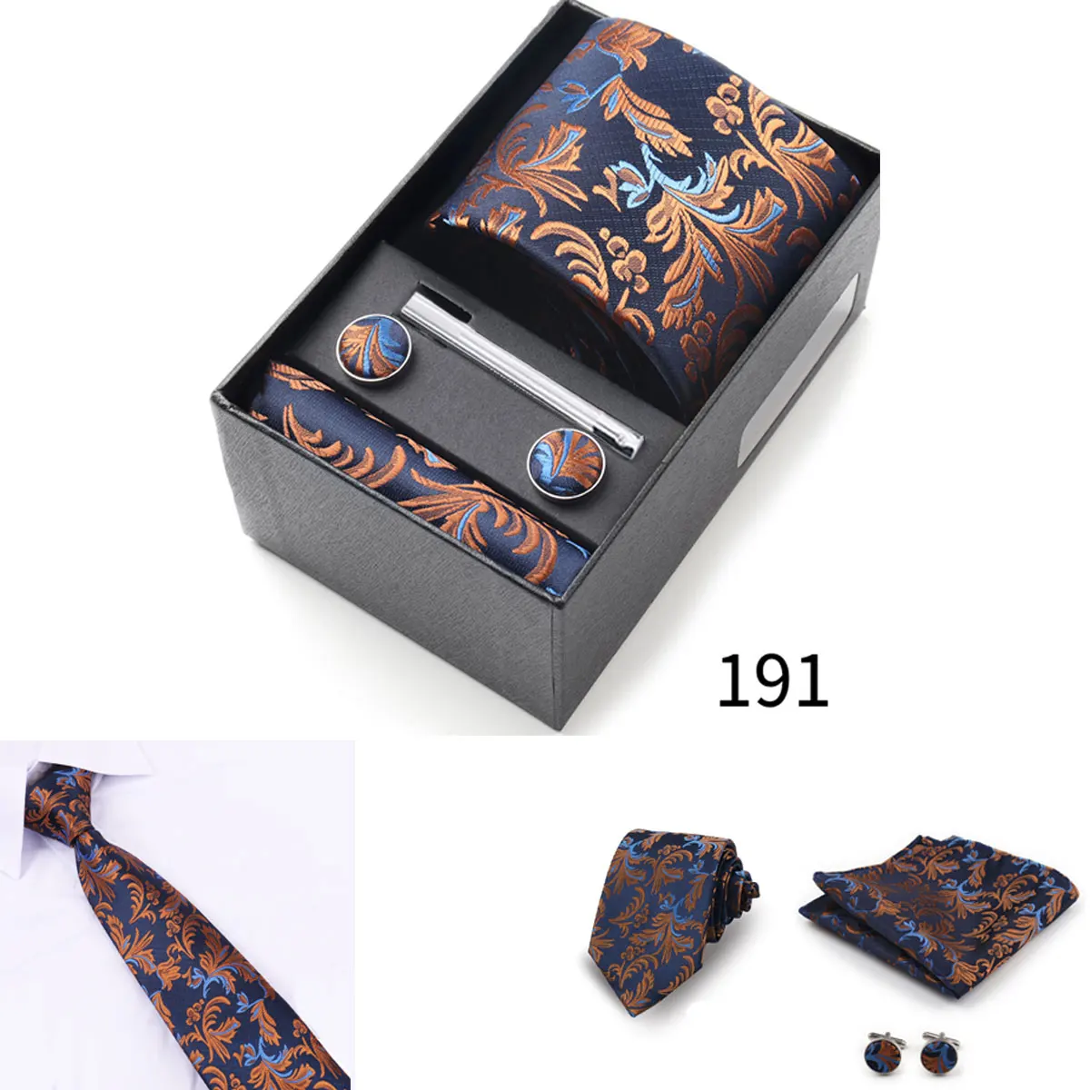 Herren-Krawattengeschenkbox mit Krawatten, Taschentüchern, Manschettenknöpfen, Krawattenklammern, 6-teiliges Set für Business, Hochzeit, Festlichkeiten, Formelle Anlässe – Detail 31