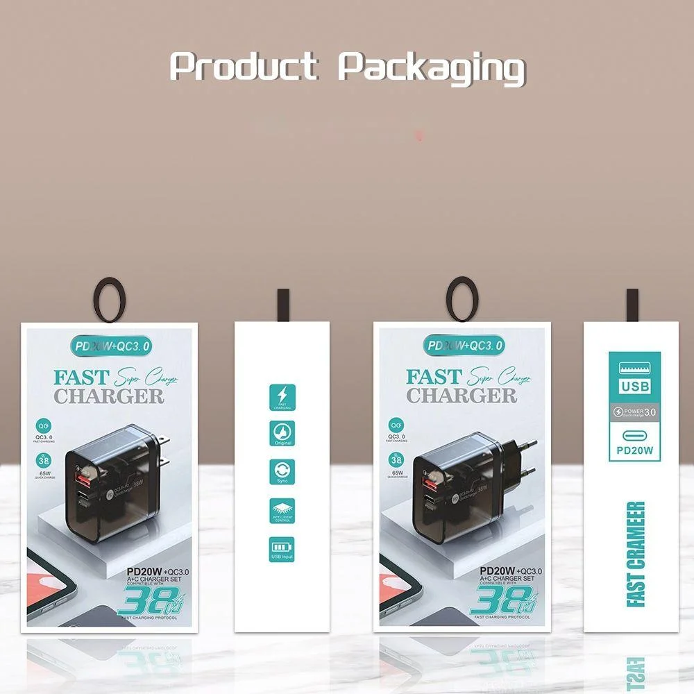 Chargeur de boîtier transparent 38W adapté à la tête de téléphone portable Xiaomi, adaptateur de charge rapide QC3.0 pour tablette standard britannique_voghion.com