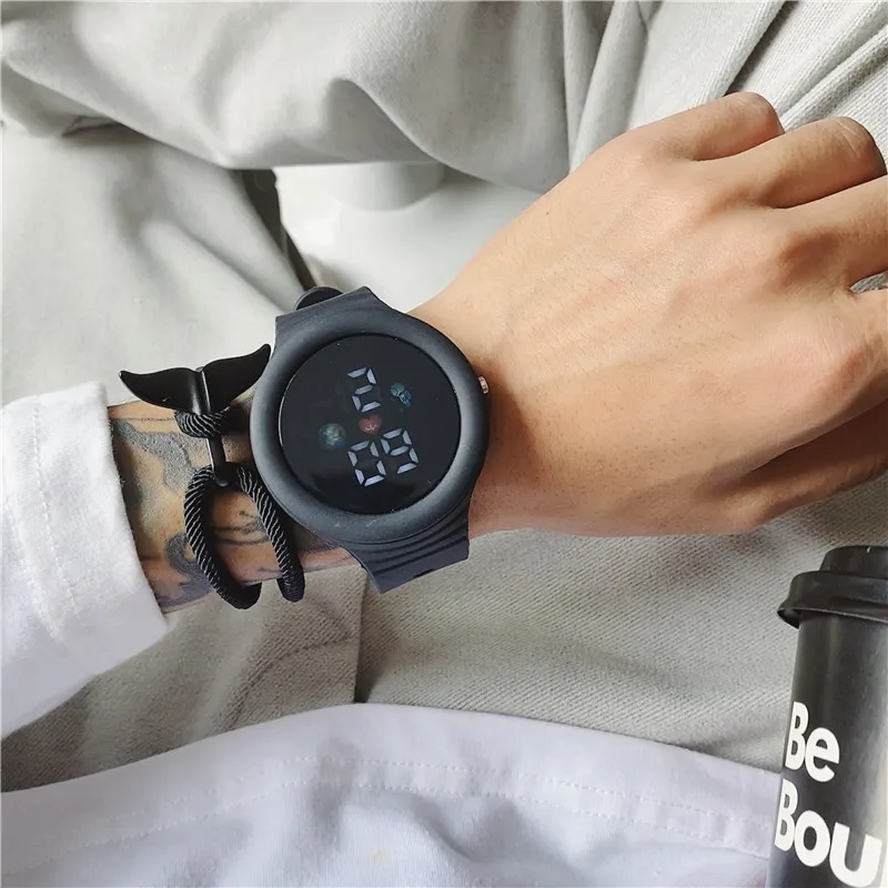 

Simple Round Watch Luminous LED Dial Casual Multifunction Clock Outdoor Rubber Strap Fashionable Watch for Men Sports Watches