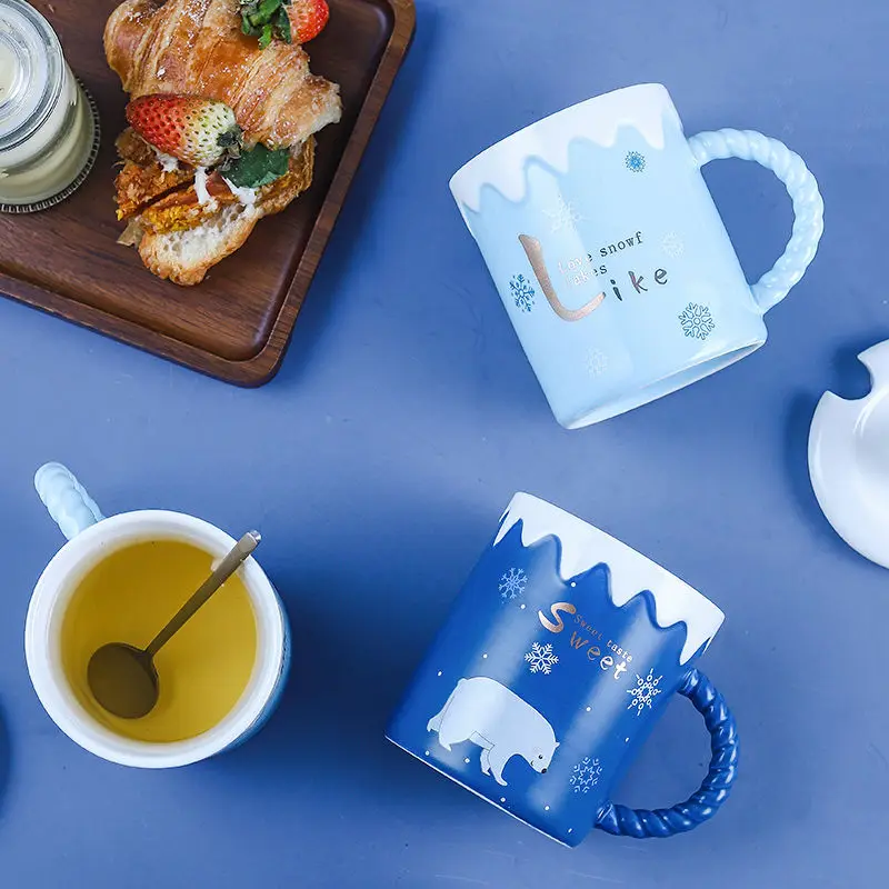 

380ml Creative Cute Cup Ins Polar Bear Animal Cartoon Mug with Lid Spoon Ceramic Cup Female New