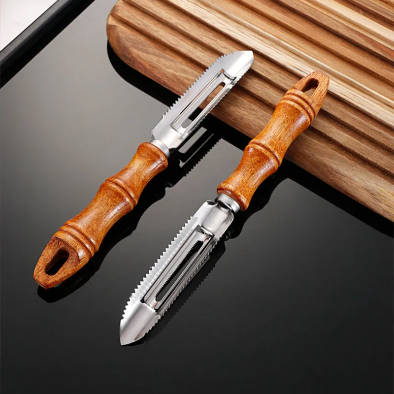 Description Picture 2 of itemStainless Steel Wooden Handle Peeler Multi-functional Fish Scale Shaver Fruit Graters Potato Cucumber Chopper Kitchen Utensil