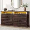 63" Farmhouse Closet Island with 8 Drawers&LED Lights, Brown Dresser w/Glass Top & Front Display Organizer, Wardrobe Armoire 1