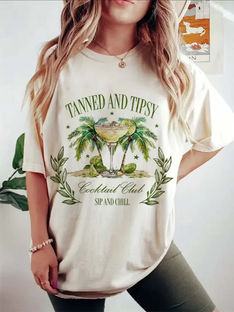 

Clothing Print Short Sleeved Beach T-Shirt Casual O-Neck Cartoon Style 90s Women's Pattern Plus Size Fashionable Clothing T-Shir