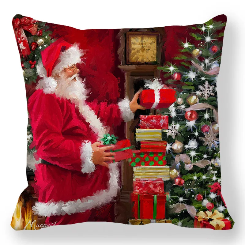 Merry Christmas Cushion Cover Santa Claus Snowman Pillowcase Xmas Ornament Gift Sofa Home Decor Square Printing Pillowslip