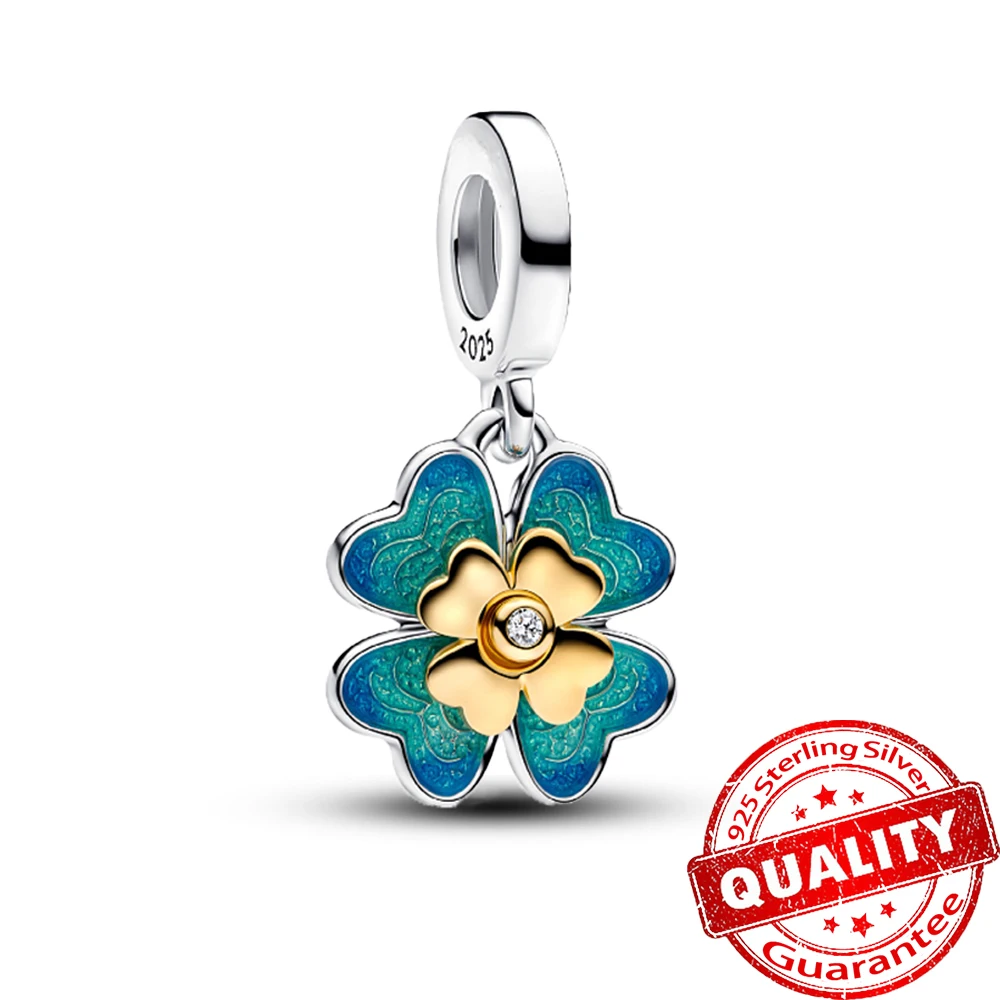 Blue 925 Sterling Silver Galaxy Star & Moon Murano Charm Fit Original Bracelet Lucky Cyan Clover Charm DIY Necklace Jewelry 6