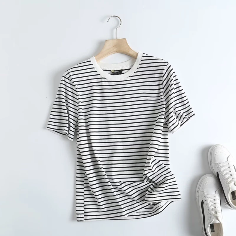 

Jenny&Dave Lady Cotton Short Sleeve Casual T-shirt Summer Round Neck Tshirts Women Fashion Simple Tops