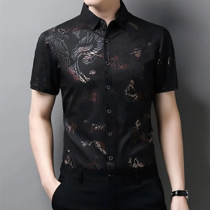 Spring Autumn Short Sleeve Fashion Collar Men's Clothing Popularity Casual Button All Match Printed Loose Y2K Rope Hombre Shirts