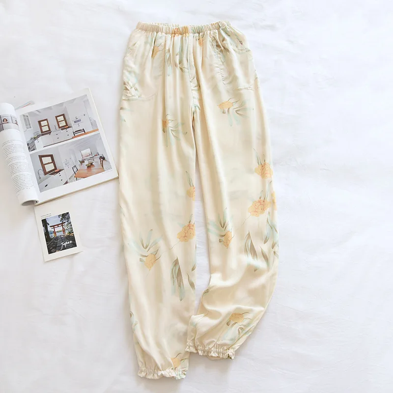Fdfklak Baumwolle Rayon Nachtwäsche Hose Für Frauen Pantalones Frühling Herbst Druck Pyjamas Hosen Lose Hause Tragen Pyjamas Hosen – Detail 7