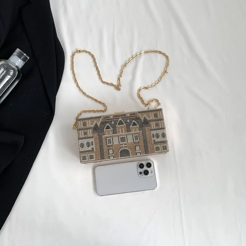 Evening Cosmetic Shoulder Woman Bag Clutche Handbag New Fashion Diamond Embedding Y2k Chain Box Party Banquet Wedding Purses