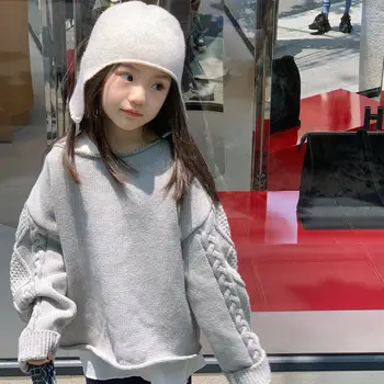 2025 Autumn New Children Long Sleeve Knit Sweater Solid Baby Pullover Girls Loose Sweater Kids Knitted Tops Toddler Clothes