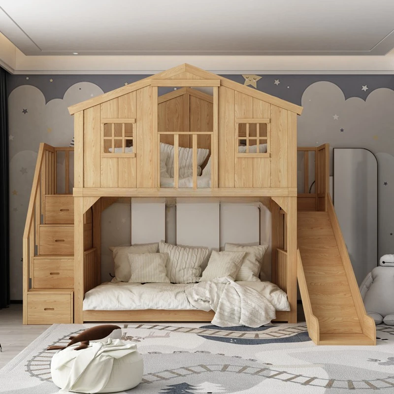 

Solid Wood Children's Bunk Bed up and down High and Low Shop with Slide High Box Storage Bunk Bed