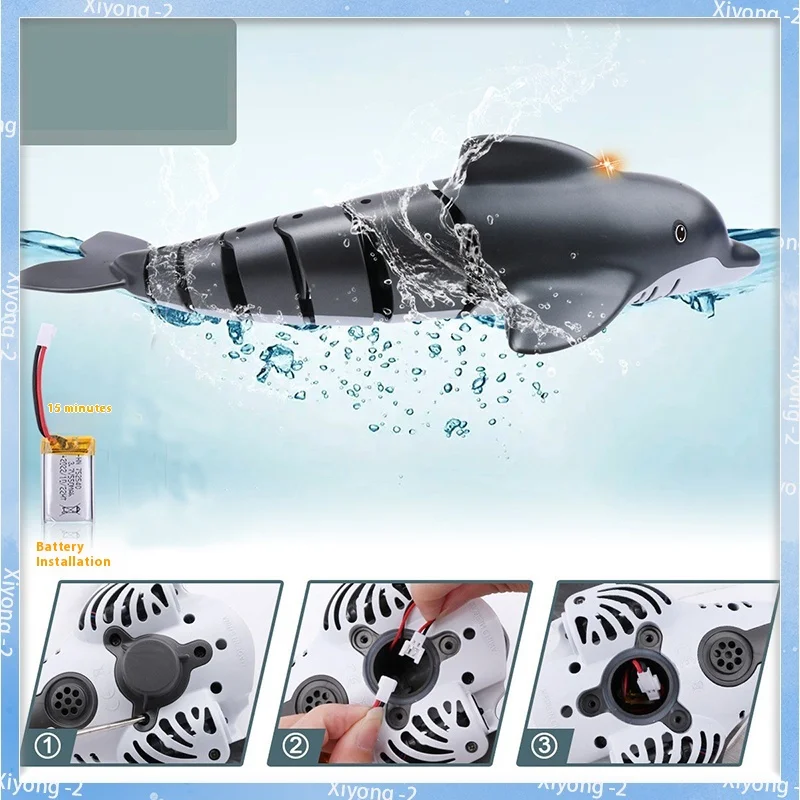 2.4g Remote Control Dolphin Fish Toy Lighting Pool Electric Waterproof Remote Control Swimming Animal Toy Children Christmas Gif