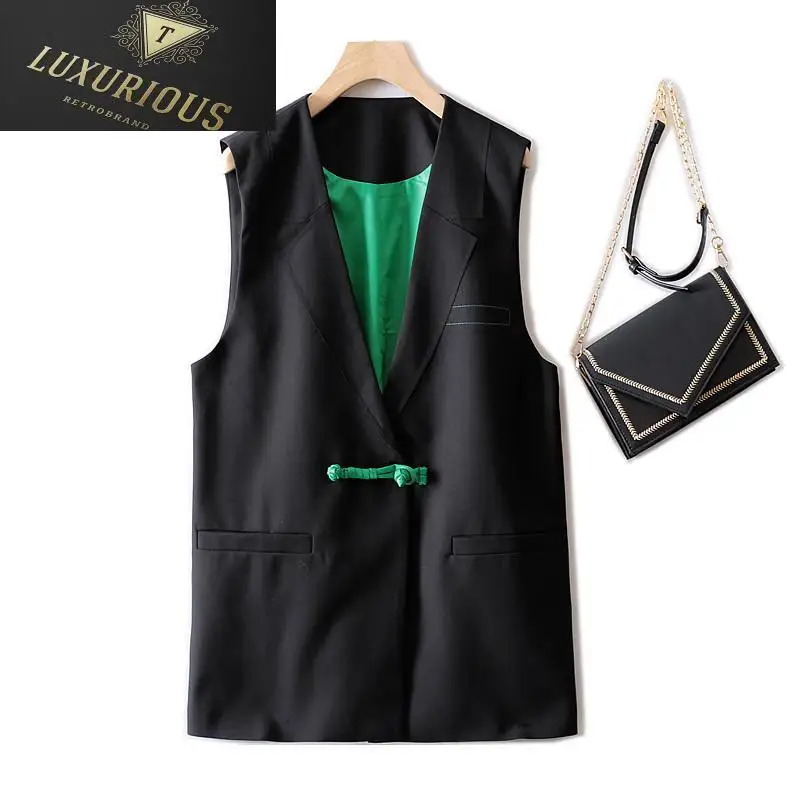 

2024 Women's Sleeveless Jacket Medium And Long Trendy With Buttoned Suit Collar Raw Edge Vests For Women