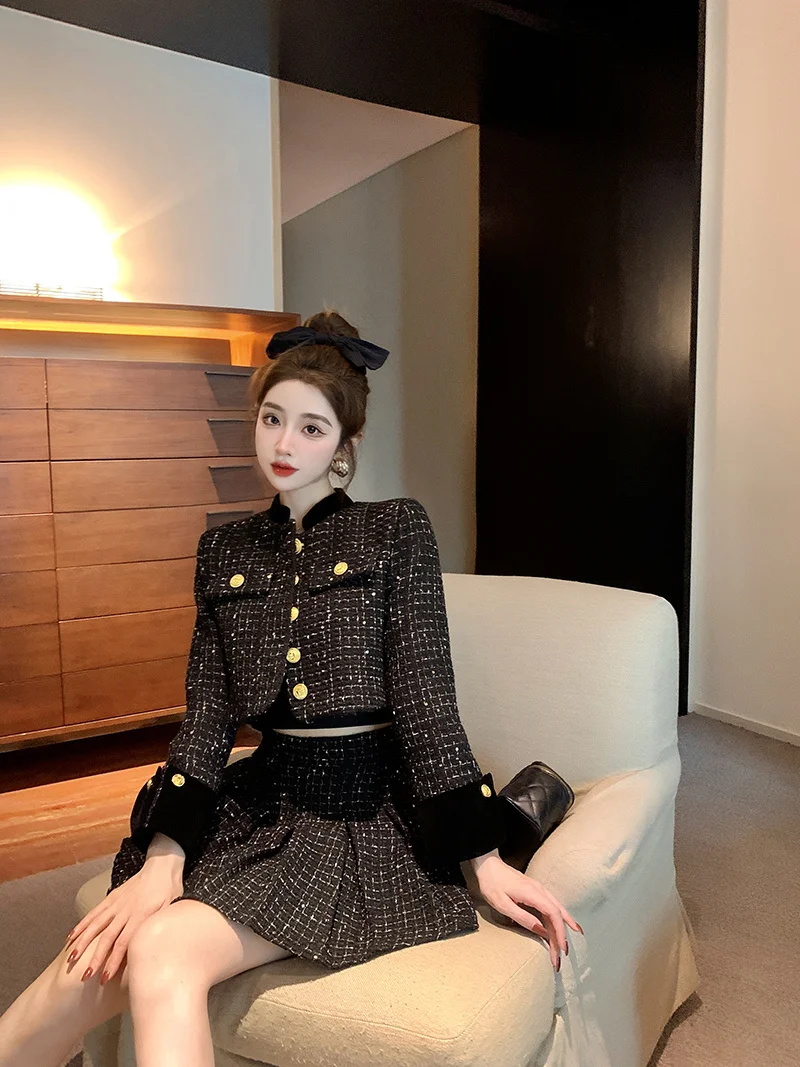 Korean Fashion Two Piece Set Temperament Vintage Single