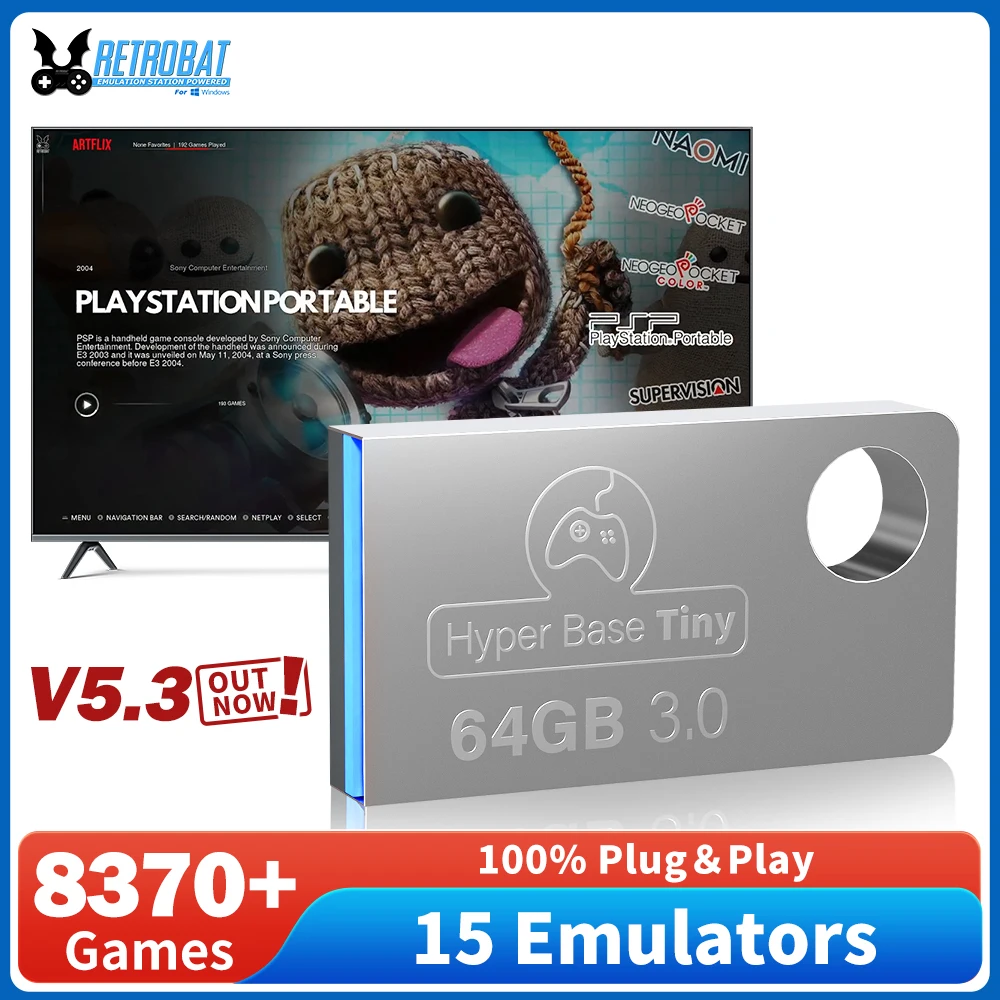 레트로배트 USB 3.0 디스크, PSP, DC, N64, NES, SNES, DS, NAOMI, 윈도우 PC, 노트북, 로그 앨리 핸드헬드, 15 에뮬레이터 및 8731 레트로 게임, 64G