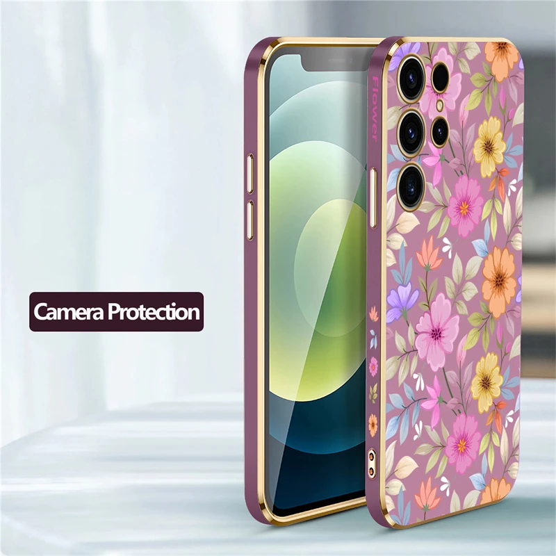 Luxury Plating Shockproof Floral Phone Case – Elegant Flowers Pattern Back Cover Coque