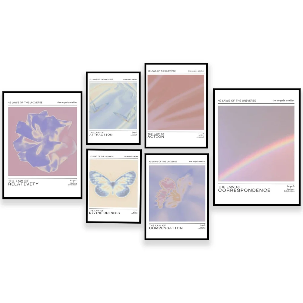 12 laws spiritual poster expression trend halo gradient wall art print design affirmation y2k poster, angel digital print