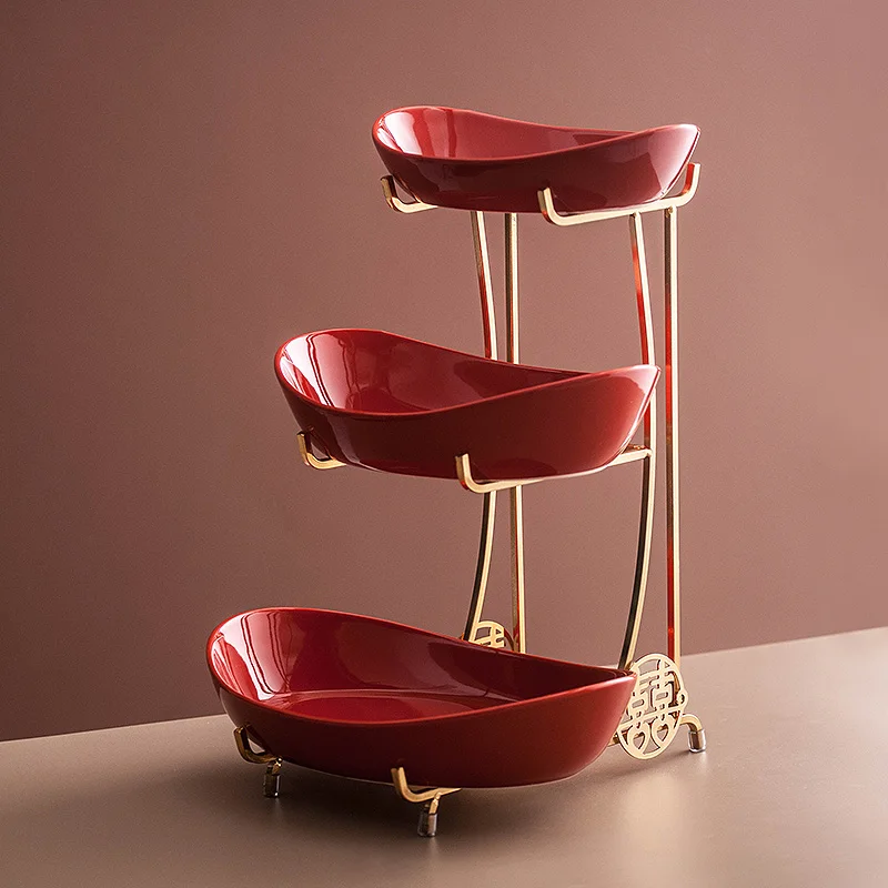 Light Luxury Ceramic Fruit Plate Chinese Three-layer Dessert Cakedessert Tablemulti-layer Pastry Living Roomcandy Trayrack