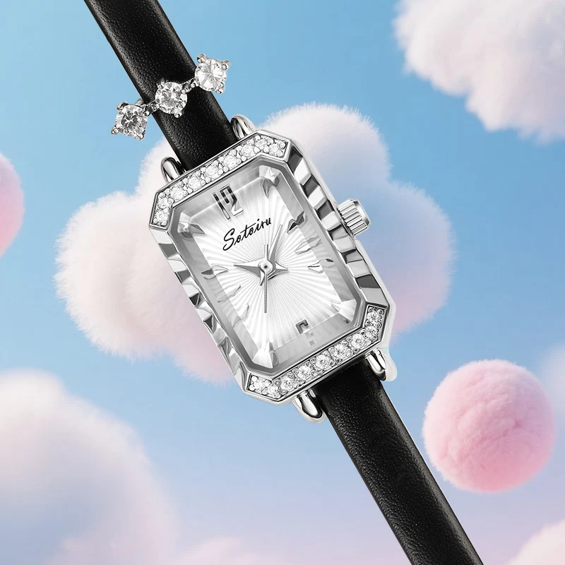 ساعة نسائية مربعة بتصميم أنيق – سوار جلدي أو شبكي