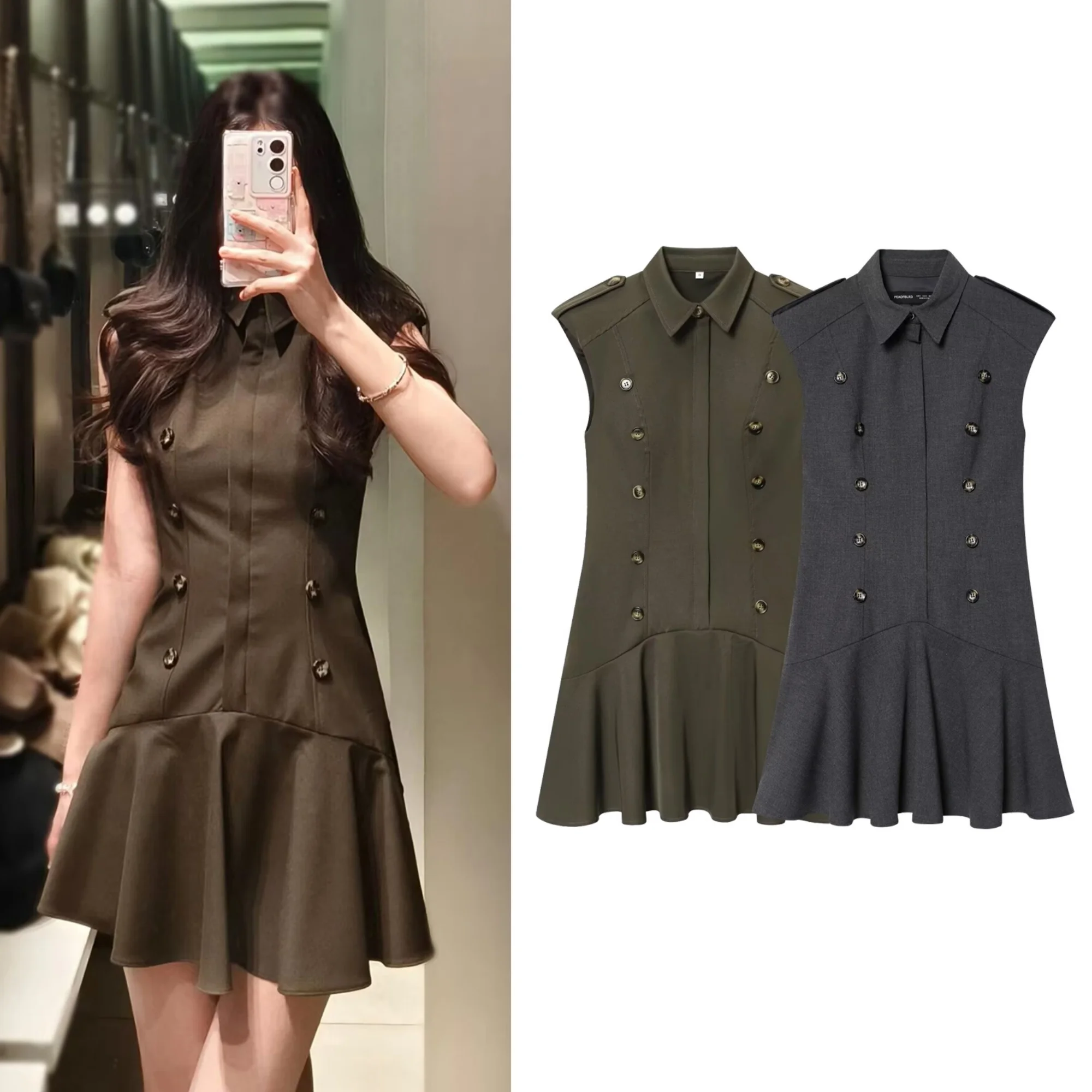 Women's Solid Double-Breasted Slim Short Dress Spring Summer Female Casual Lapel Sleeveless Dress Lady Trendy Elegant Mini Dress