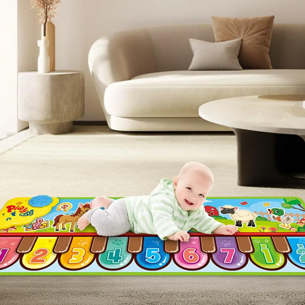 Piano Keyboard Mat 33 X 11 Inches Floor Keyboard Mat Kids Touch Dancing Mat Animal Sounds Adjustable Volume Non-Slip For