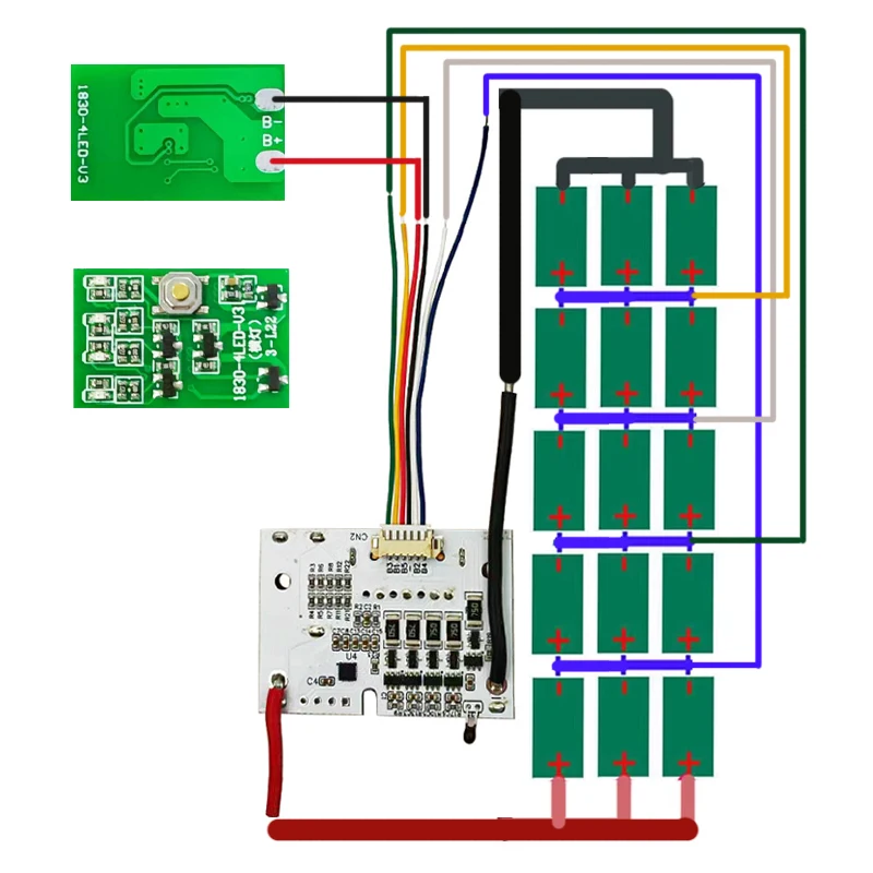 BL1890B 리튬 배터리 케이스 15X18650 BMS 밸런스드 충전 회로 기판 PCBA LED 키 라벨 박스 Makita 18V BL1815 BL1830용