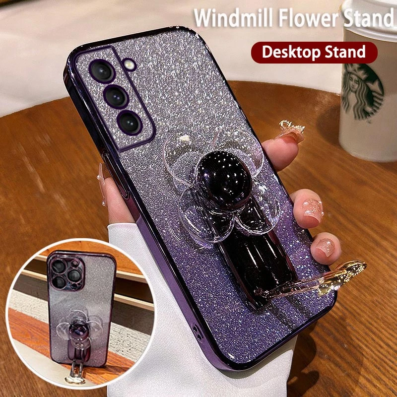 Custodia Porta Telefono Placcatura Mulino A Vento Fiore Per Samsung Galaxy S22 S22Ultra S22Plus S23Fe S20Ultra S21Plus S23Fe S21Fe S23 Cover