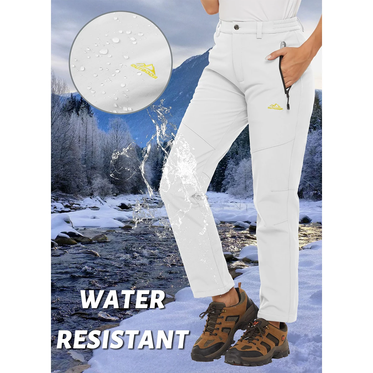 MAGCOMSEN Women's Pants Fleece Lined Waterproof Soft Shell Straight Pants Fall Winter Warm Snow Ski Pants with Zipper Pockets 3