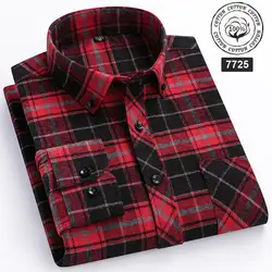 Men's Autumn Thick Flannel Plaid Shirt - Standard - Fit, Long Sleeve, Pure Cotton, Fashionable with Single Patch Pocket - 45 (7725)
