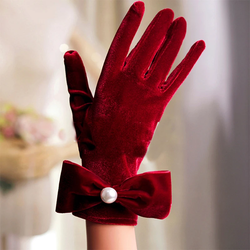 Hepburn Black Velvet Bowknot Gloves Evening Dress Accessories Studio Photography