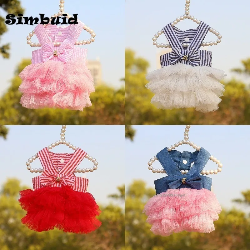 Dog Summer Dress Princess Cat Lace Stripe Skirt for Small Medium Chihuahua