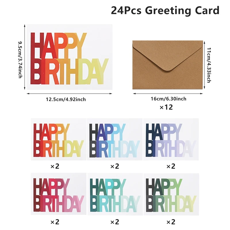 24pcs Watercolor Birthday Cards Birthday Party Decoration Kids Favors Greeting Cards Wedding Birthday Baby Shower Party Supplies