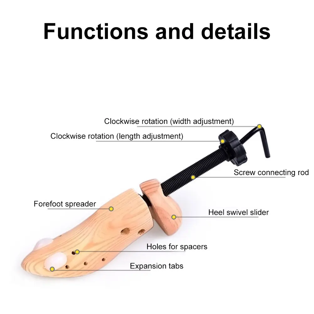 Wooden Shoe Stretcher Adjustable Length Width Shoe Trees Shoes Shaper Rack Shoe Expander for Mens and Womens Shoes 5