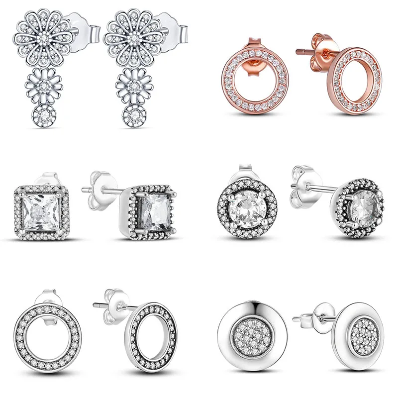 Reffeer Solid 925 Sterling Silver Flower Stud Italy