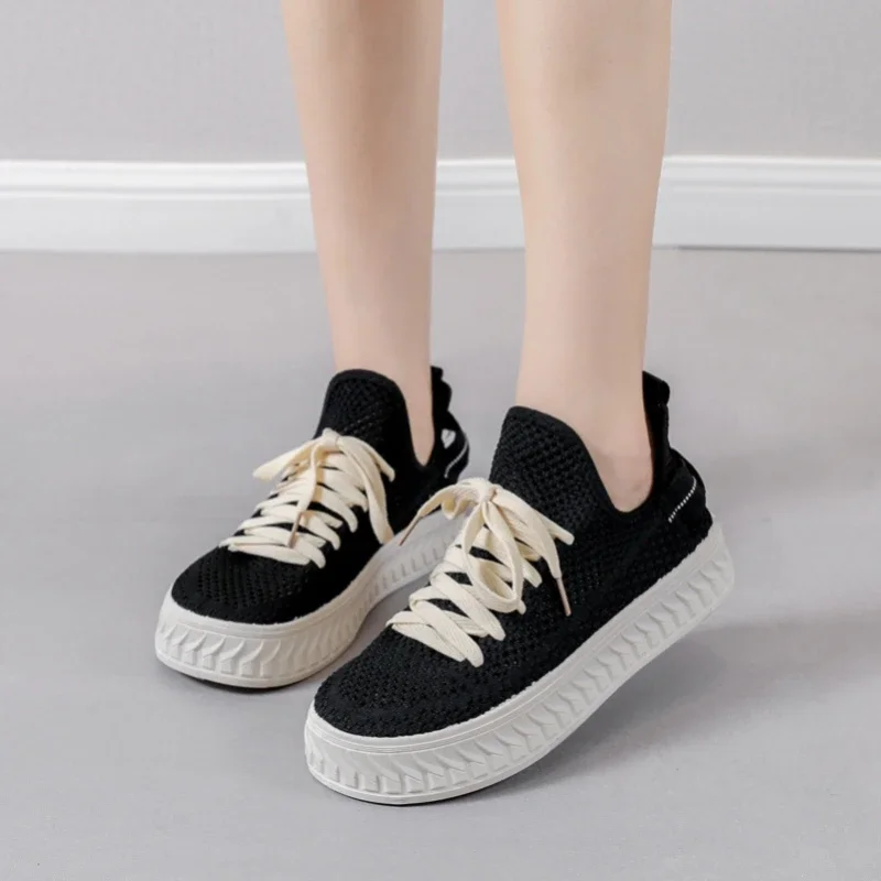 

Women's Shoes 2023 New Spring and Autumn Thick Soled Small White Shoes Flying Mesh Surface Shoes Port Style Women's Mesh