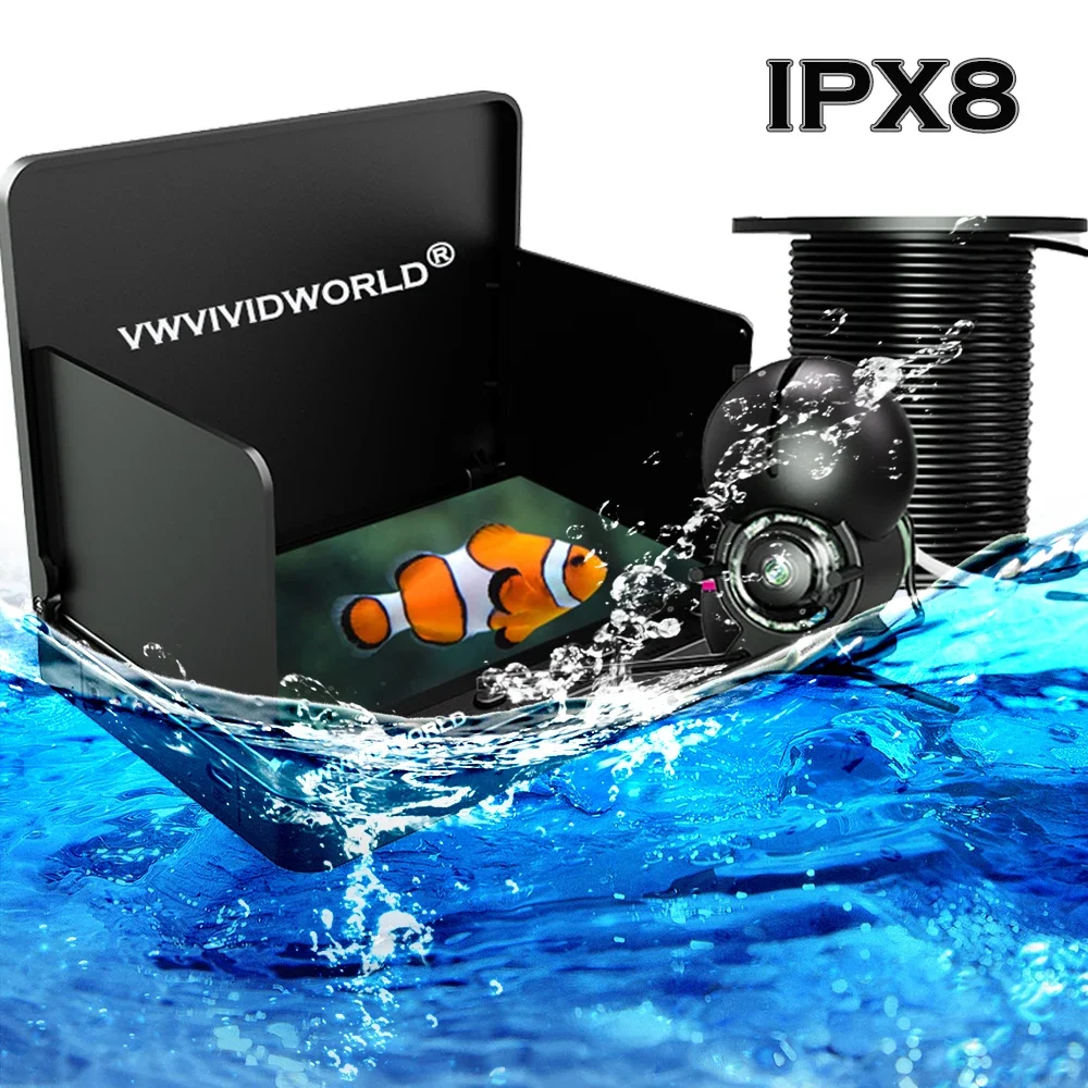 VZb100 % IPX8 Waterproof Fish Finder,Underwater, 220 &deg; Fishing Camera, 1080P IPS Screen, 9 Hours Endurance Night Vision, 5.0 in