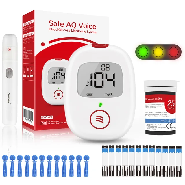 Blood Glucose Meter With Light Warning Blood Sugar Monitor and Test Strips Lancets Diabetes Test Kit Glucometer Get Results Fast